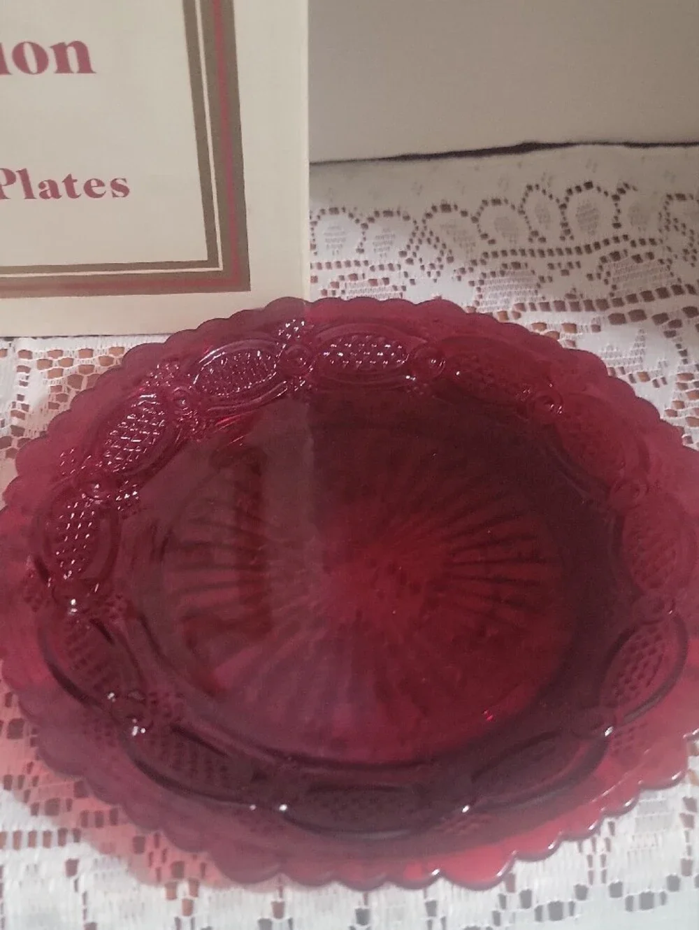 Avon 1876 Cape Cod Collection Dessert Plates - Cranberry Red Glass